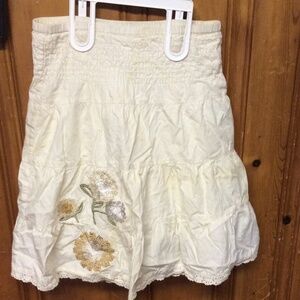 100% Cotton ivory cream elegant tiered frilly skirt embroidered flowers